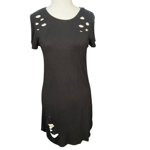 G BY Guess Short Sleeved Black Dress with Distressed Details Soft Size Small - Picture 1 of 10